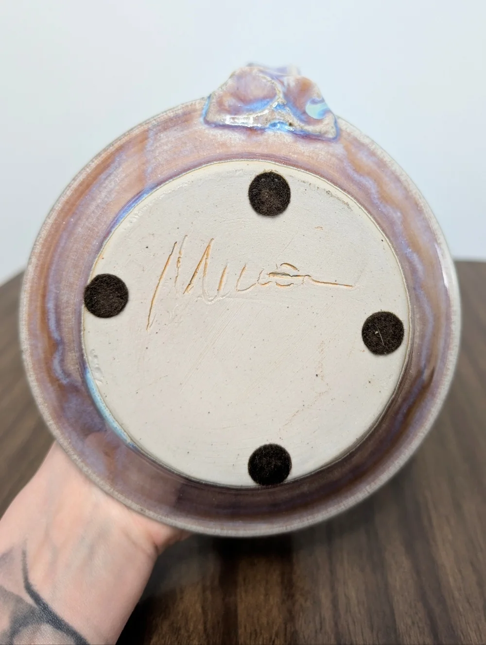 Light Purple, Blue, Tan Handmade Studio Pottery Ceramic Chamber Candle Holder